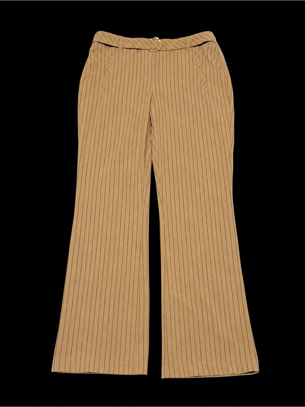 SOHO Apparel Ltd Tan Pinstripe Gold Buckle Pants Size S